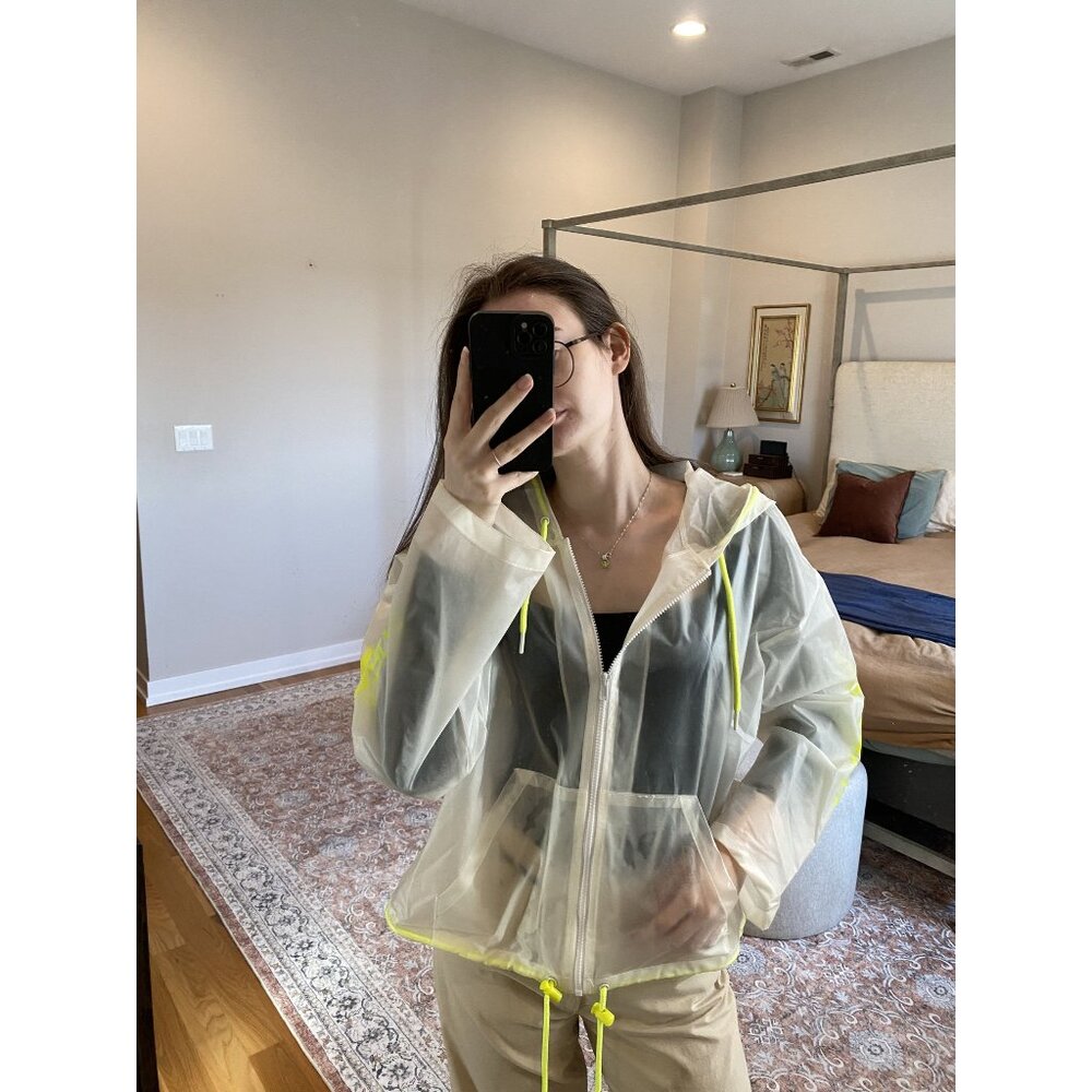 Forever 21 Clear Neon Green Raincoat Windbreaker Size Large Y2K